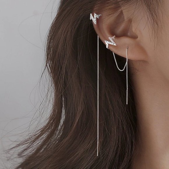 *925 Sterling Silver Diamond Heartbeat Earrings - Picture 2 of 13